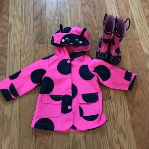 Carters ladybug raincoat and rain boots.